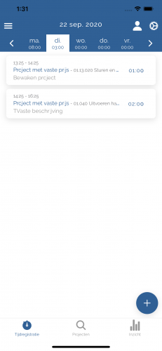 Screenshot Tijdregistratie App